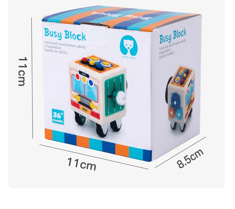 Montessori Cube Toy Wooden Ball Tool Car Toy Polyhedron Busy Bus Toy Kids Early Education Train Hand Brain Sense Organ Toys Gift