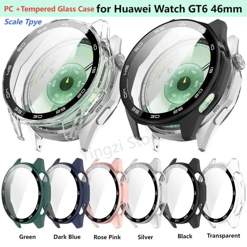 Tempered Glass Protective Case for Huawei Watch GT6 - Full Cover Screen Protector & Bumper