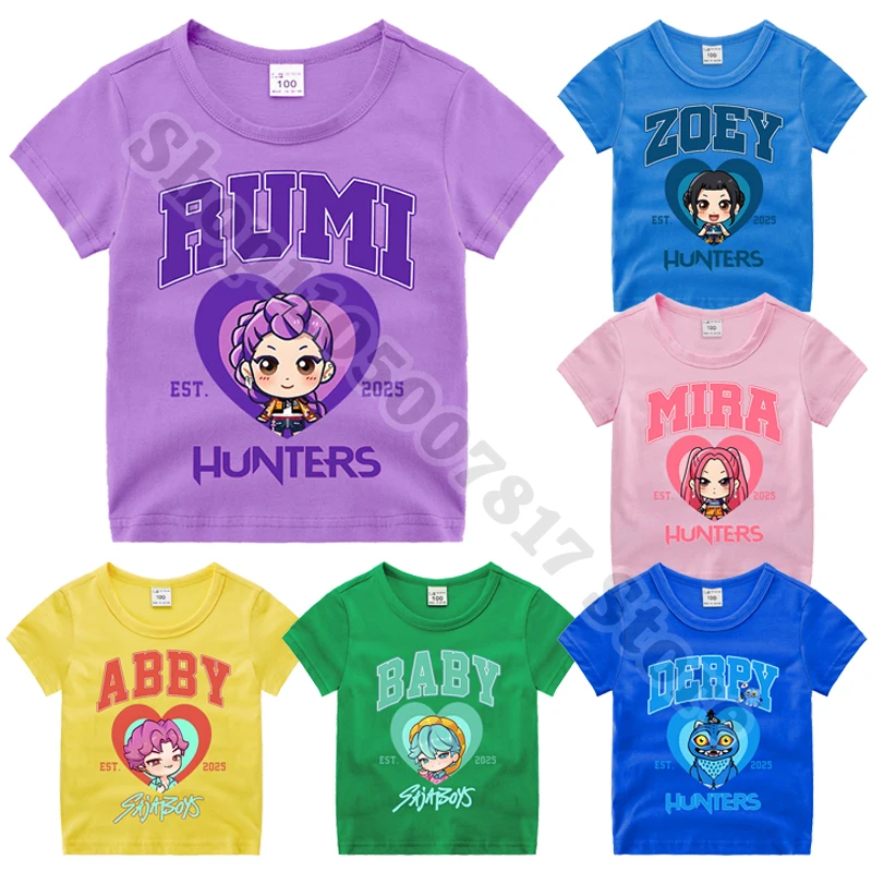 T-shirt Enfant Manches Courtes D-Demon H-Hunters 2025 - Imprimé Anime Coloré, Col Rond - En Polyester/élasthanne - Cadeau Noël - 3