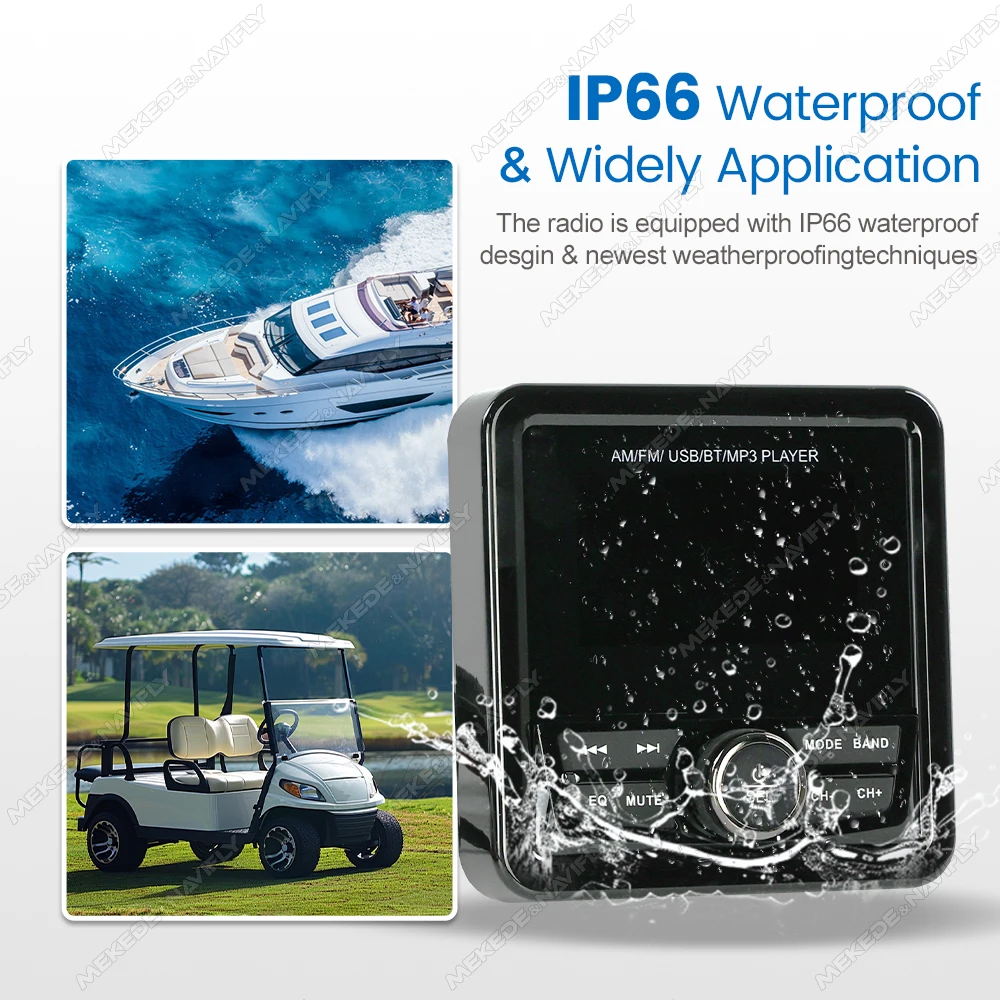 Marine Audio Boat Radio For Yacht Gauge ATV UTV RV Golf Cart Speedboat MP3 MP5 Player 4*75W DSP IP66 Waterproof Wireless BT5.0