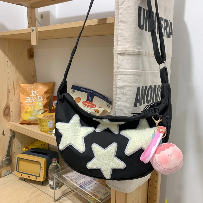 Casual Shoulder Bag Nylon Durable Cute Five-pointed Star Crossbody Bag Student Trendy Dumpling Bag Phone Pouch Purse Storage Bag
