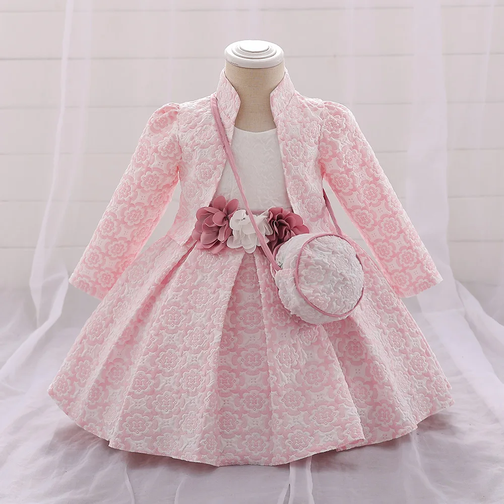 

Children Ballgown Cap Sleeves Pink Costume Ceremony Wedding Prom Gown Short Kids 1 St Birthday Princess Gowns with Jacket 2024