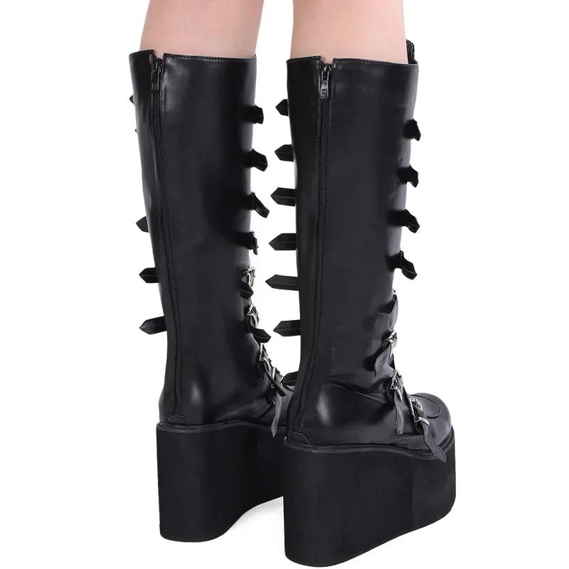 Platform Boots Brand Design Female Wedges High Heels Thigh High Black Gothic Cosplay Shoes