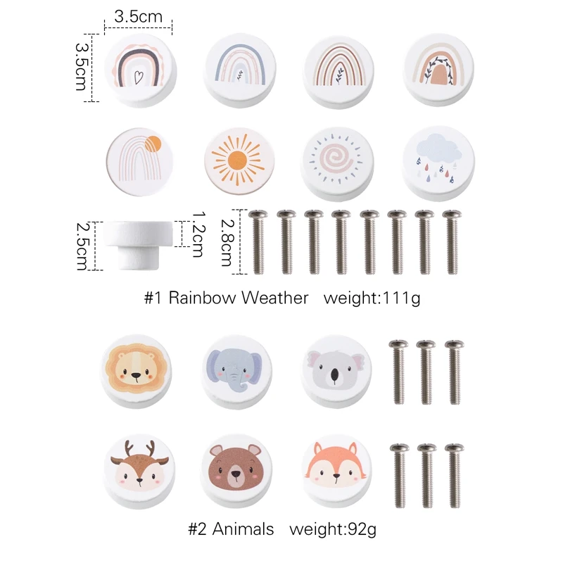 Wooden Round Drawer Knob Cartoon Animal Rainbow Cloud Dresser KnobBaby Cupboard Furniture Drawer Pulls Handles with Screws