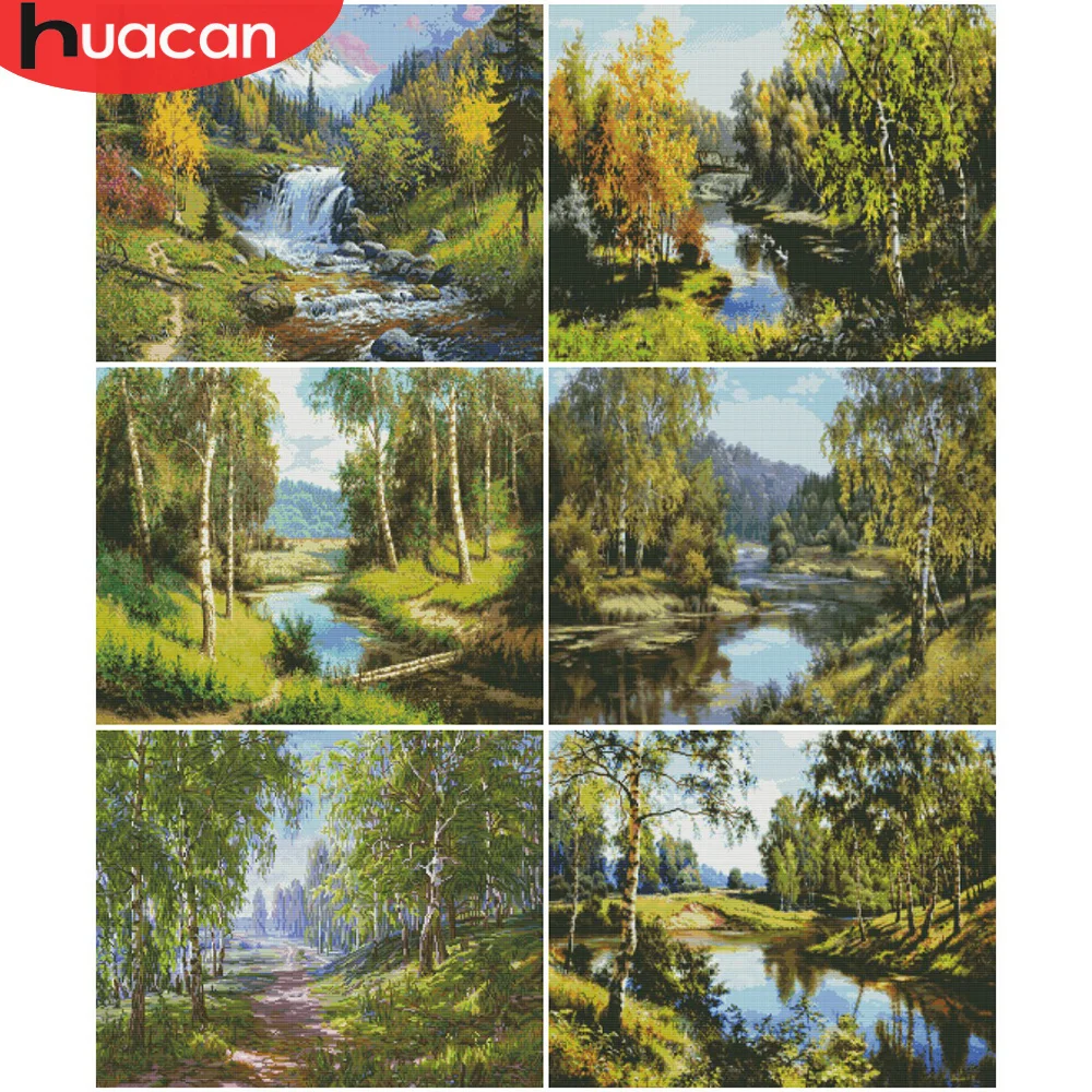 Cross Stitch Tree Lake Needlework Sets 14CT 40x50cm For DIY Home Decoration