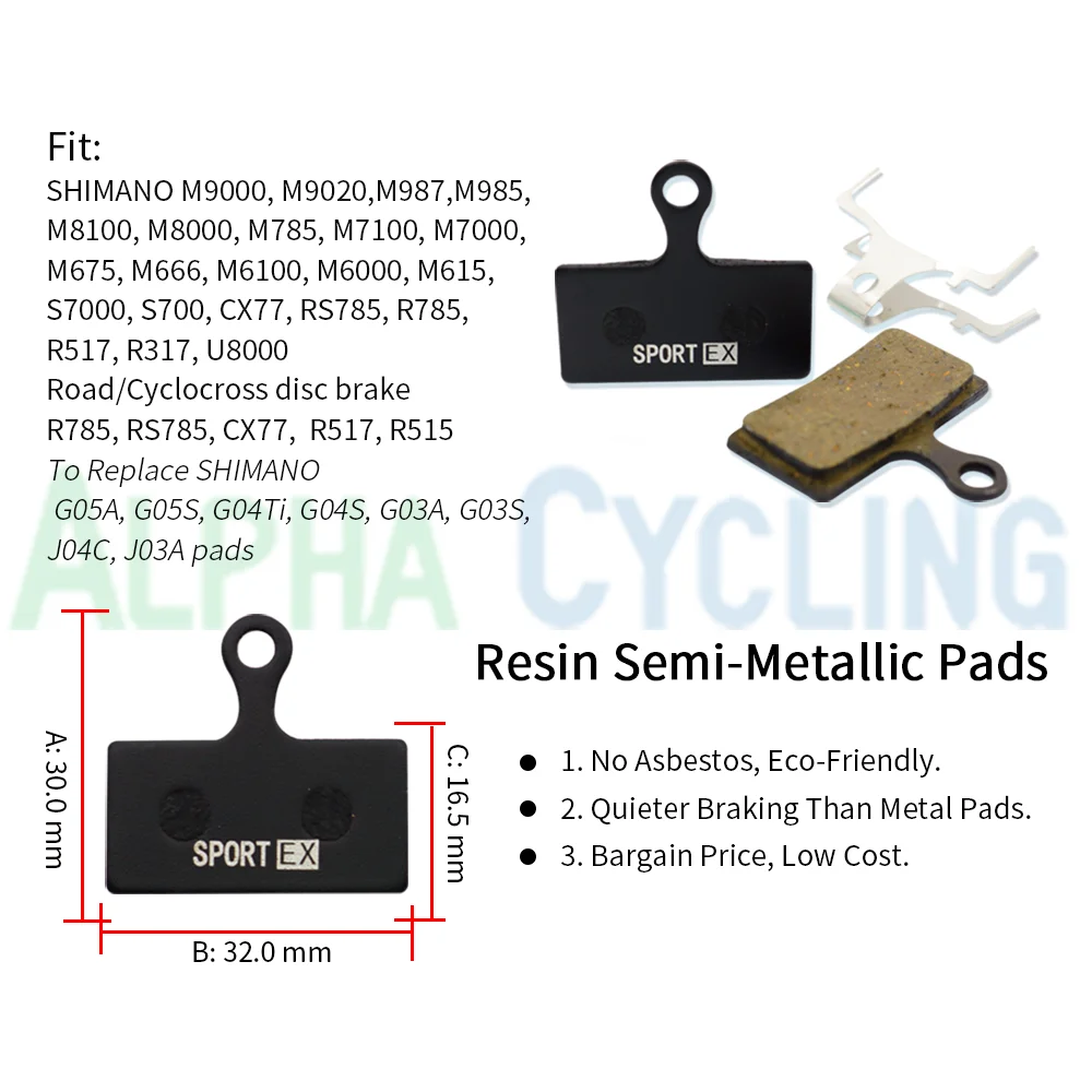 Bicycle Brake Pads For SHIMANO G01S, M9000, Deore XT M8000, SLX M6000, M666, M675, Deore M615, Alfine S700 Caliper, 4 Pairs