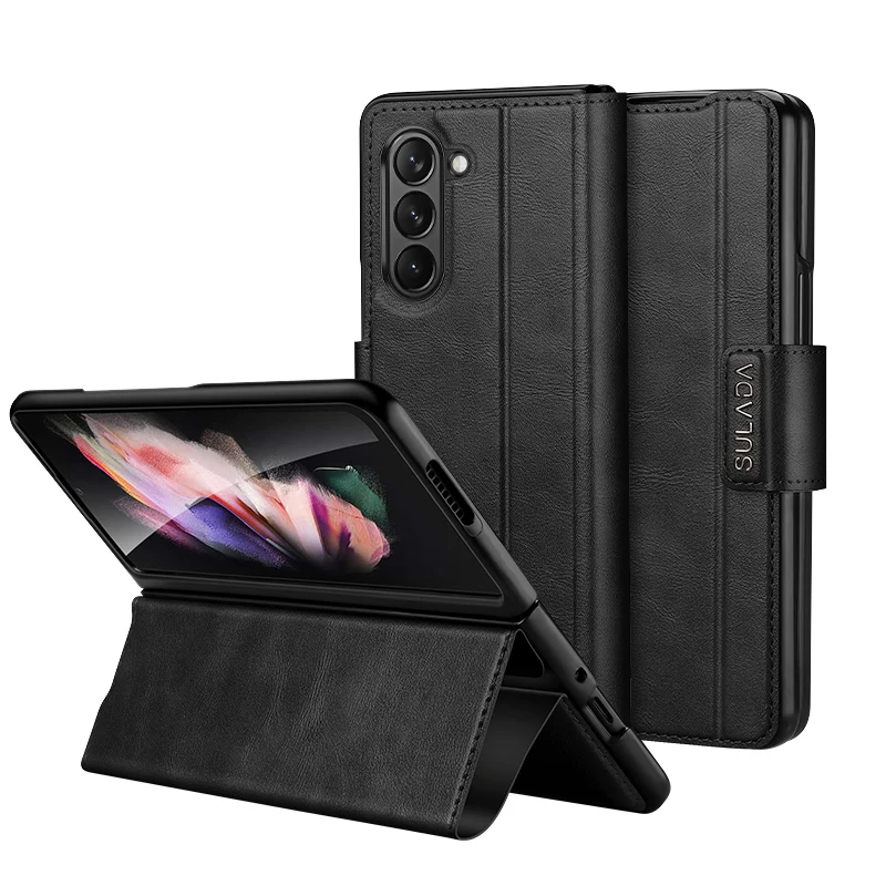 

SULADA Luxury Oil Wax Leather Kickstand Folding Case for Samsung Galaxy Z Fold 5 Flip Magnetic Clasp Protective Cover Funda