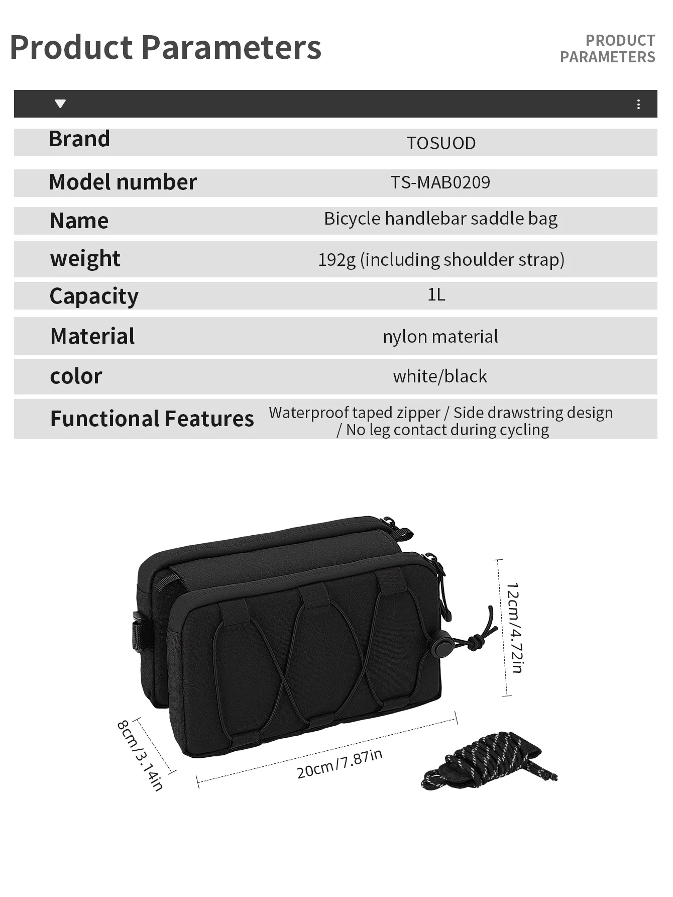 TOSUOD Fahrradtasche Tragbare Rahmen-Fronttasche Doppelseitige Fahrradtasche für MTB Rennrad Outdoor-Radzubehör – Detail 2