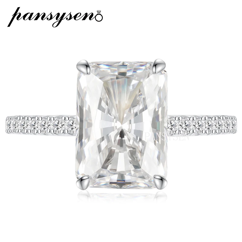 925 Sterling Silver Emerald Cut High Carbon Diamond Wedding Rings for Women silver ring,wedding rings,silver rings