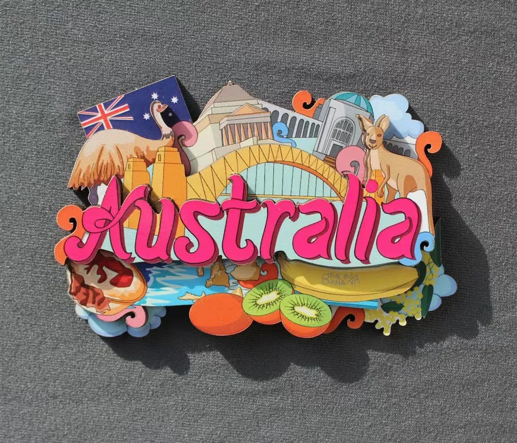Description Picture 3 of itemWooden Refrigerator Magnet Famous Travel Souvenir United States Barcelona Russia Canada Thailand Denmark Magnetic Fridge Sticker