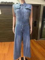 Vintage Loose Denim Wide Leg Pants Jumpsuit Women Pocket Sleeveless Single Breasted Baggy Jean One Piece Rompers Street Overalls - Image 5