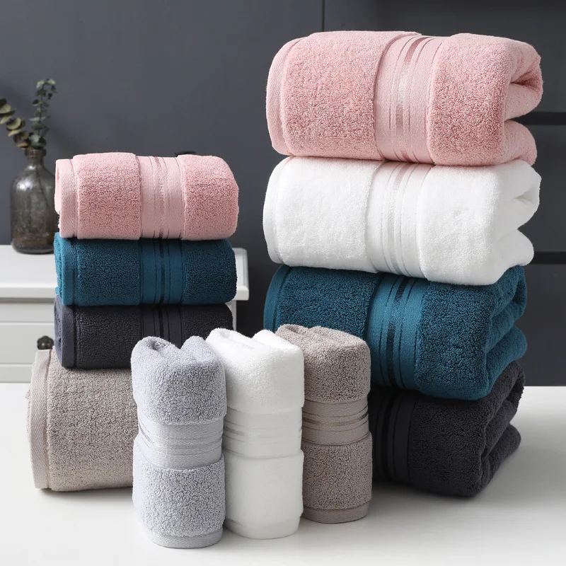 

2PCS 100% Cotton Thickened High Quality Face Towel White Blue Extra Large Bathroom Towel High Absorbent Shower Hotel Towel Set