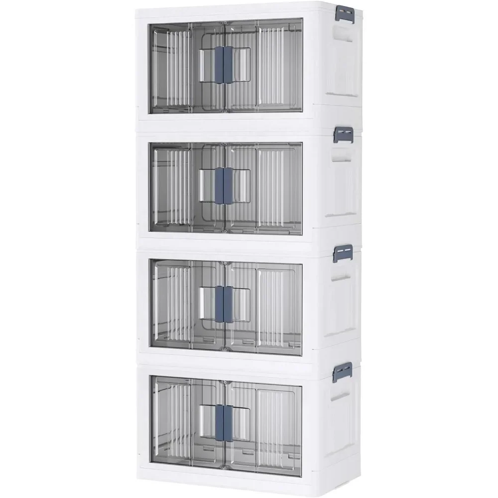 

76QT covered storage box - stackable storage box with doors and wheels, foldable plastic storage box for cabinets, 4-pack cube