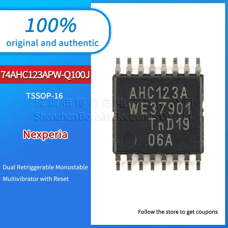 

Original genuine 74AHC123APW-Q100J TSSOP-16 with reset and retrigger monostable multivibrator IC chip