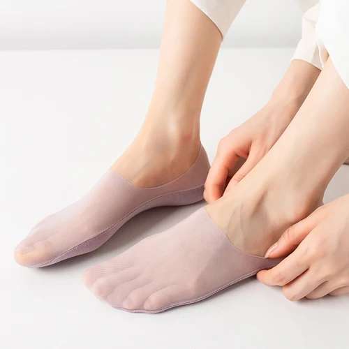 미끄럼 방지 실리콘 코튼 밑창 보이지 않는 양말 여성용, 얇은, 미끄럼 방지, 실리콘 양말, 메시, 노쇼 양말, 슬리퍼 2