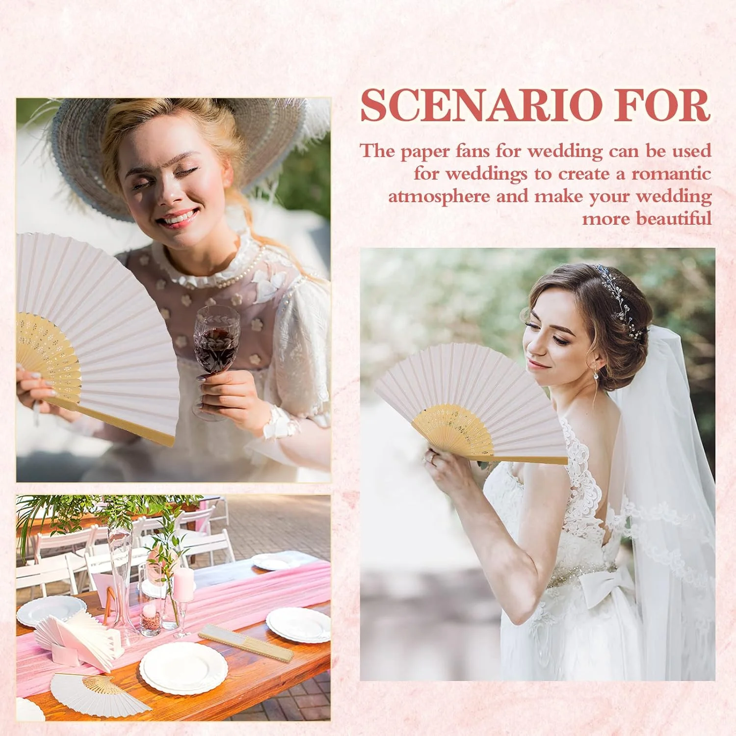 Bamboo Folding Hand Fans - Personalized Paper Fans for Wedding Party Decor