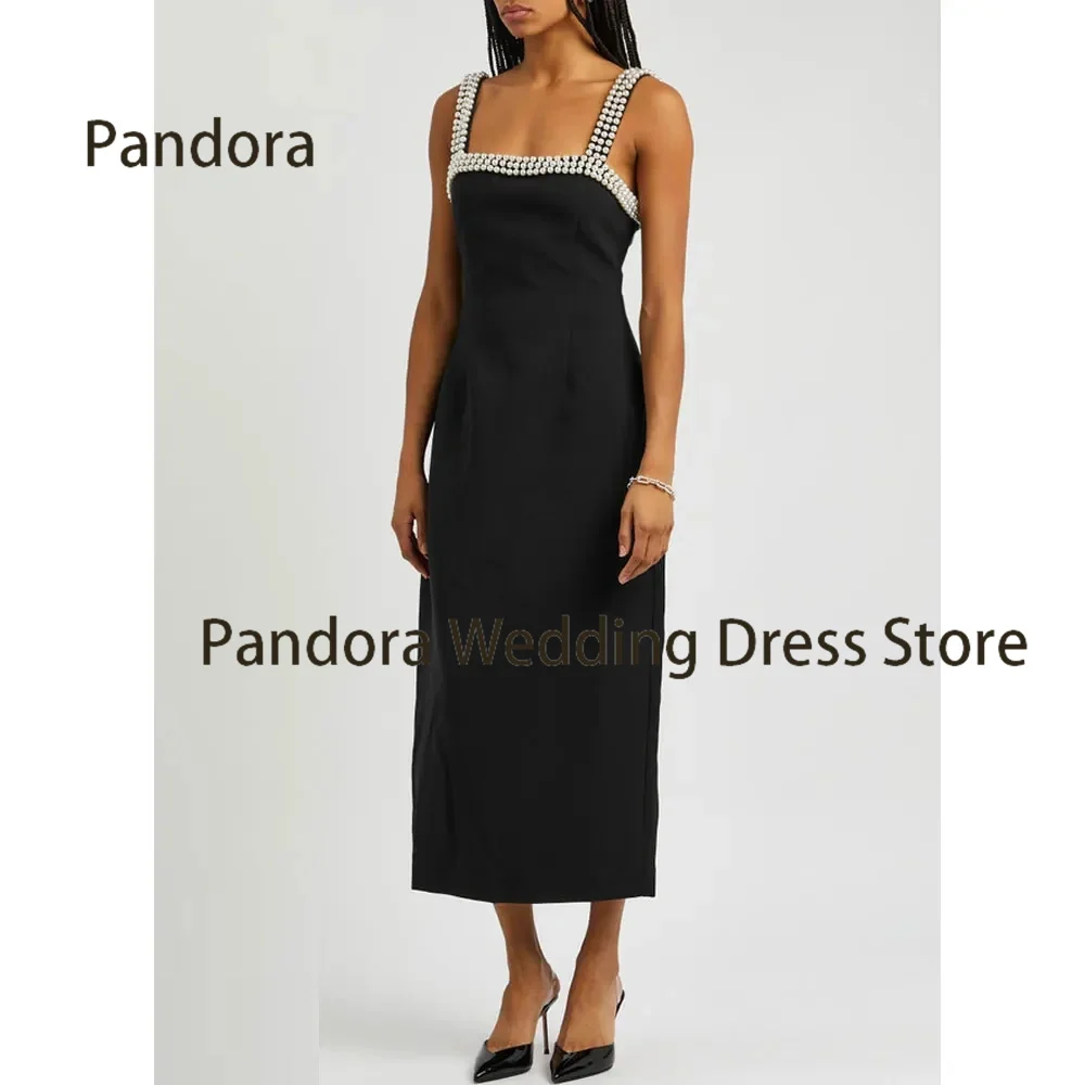 

Pandora Spaghetti Strap Formal Evening dress with Sleeveless Tea-Length Pearl Arabian women's birthday wedding party ball gown