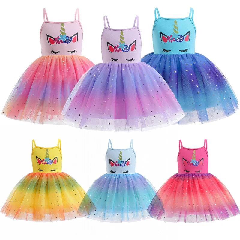 

VOGUEON New Kids Fancy Unicorn Princess Dress Summer Sleeveless Tulle Sequins Tutu Dress for Girl Birthday Party Cosplay Costume