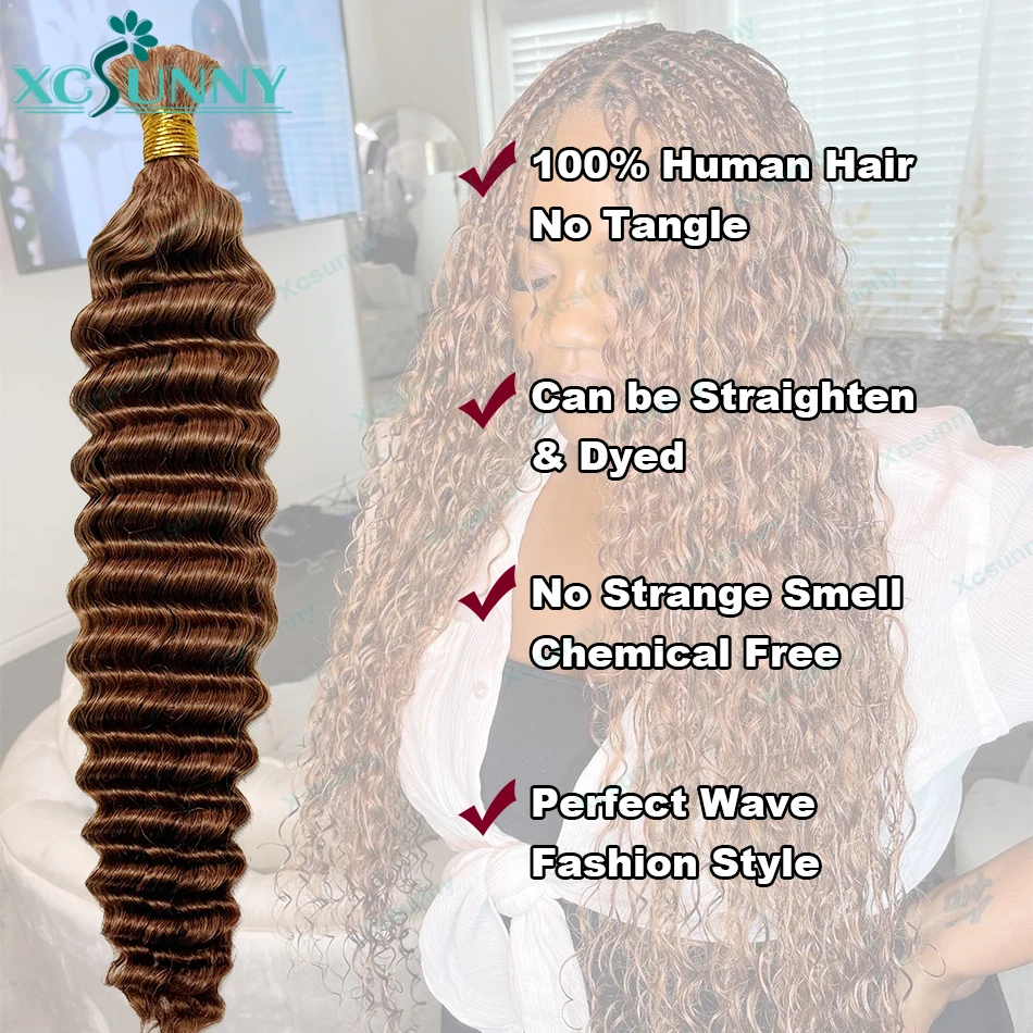 Boho Human Hair for Braiding Human Deep Wave Braiding Hair No Weft Color 4 27 30 Remy Human Braiding Hair Bundles 4