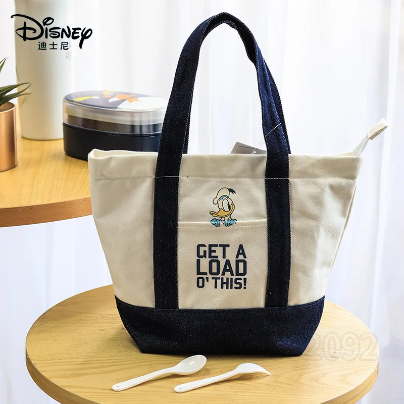 Disney Mickey Original New Canvas Handbag Cartoon Cute Student Lunch Bag Large Capacity Multifunctional Portable Lunch Box Bag