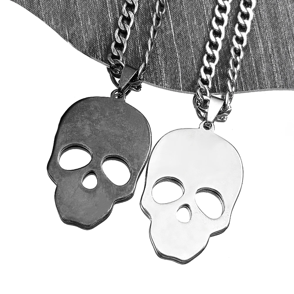Gothic Hip-Hop Totenkopf-Kette für Damen und Herren, Edelstahl, Silberfarben, Party-Rock-Rapper-Anhänger, Halskette, Schmuck-Accessoire