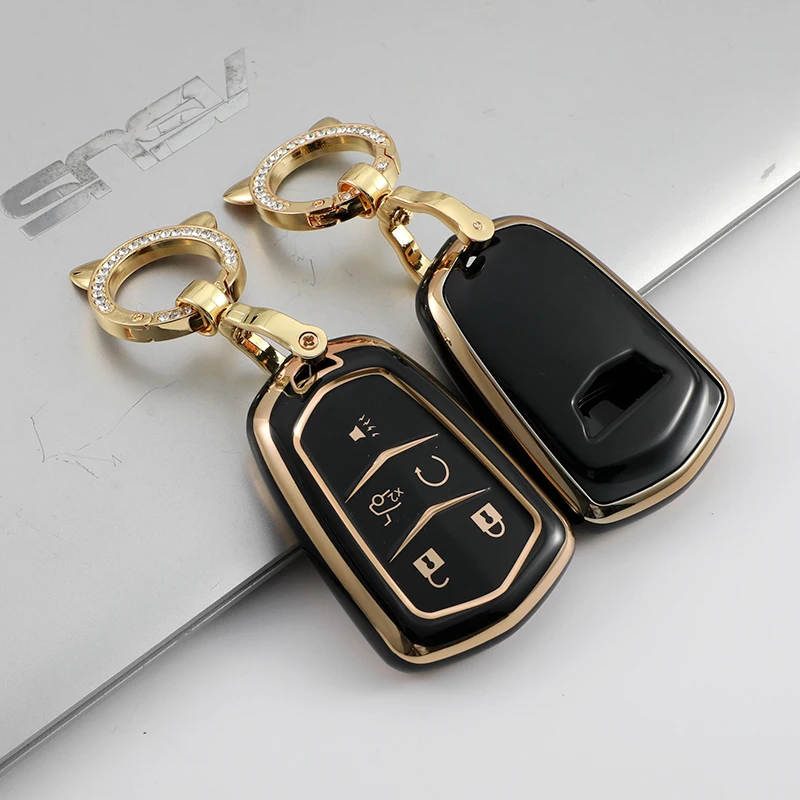 HIBEYO Smartkey - Custodia per chiave auto Cadillac Escalade ESV XT5 XTS ATSL CT6 Cts SRX, 4 tasti, colore: Bianco