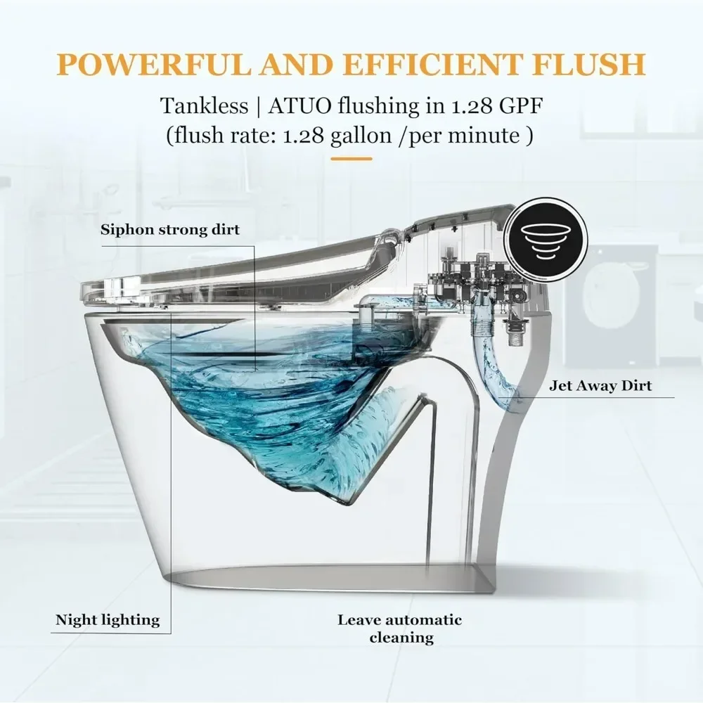 Smart Toilets with Heated Bidet Seat, with Automatic Flush and Foot Feel Flush, Portable Bidet Toilet with Dryer and Warm Water 6