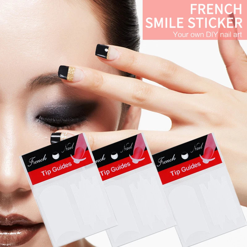 White French Manicure Strip Nail Art Form Fringe Tip Guides Sticker Wavy Line V-shaped Nails Decoration Auxiliary Stickers