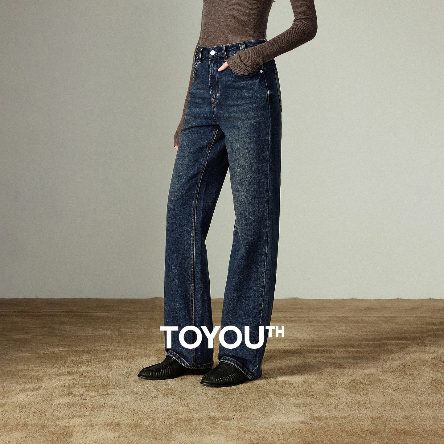 TOYOUTH Women Straight Pants 2025 Winter New Mid-low Rise Slimming Baguette Pants Petite Long Trousers