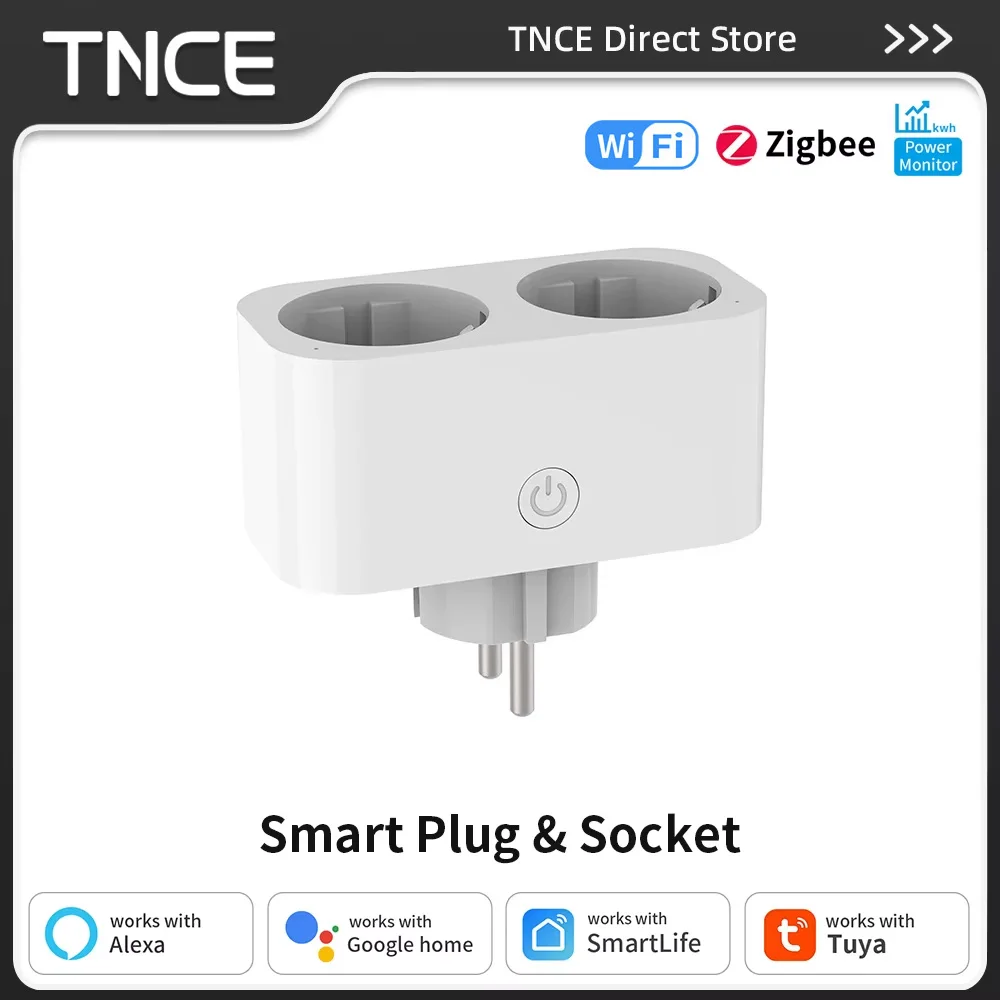 TNCE Tuya WiFi/Zigbee Smart Plug16A/20A EU สมาร์ท 2 ซ็อกเก็ตใน 1 Power การตรวจสอบฟังก์ชั่นจับเวลาทํางานร่วมกับ Alexa GoogleHome 1