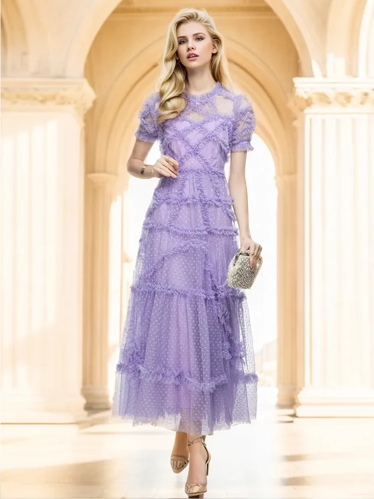

Luxury Gorgeous High Quality 2024 Summer Fashion Party Mesh Pretty Elegant Sweet Sexy Girls Chic Elegant Long Dresses For Women