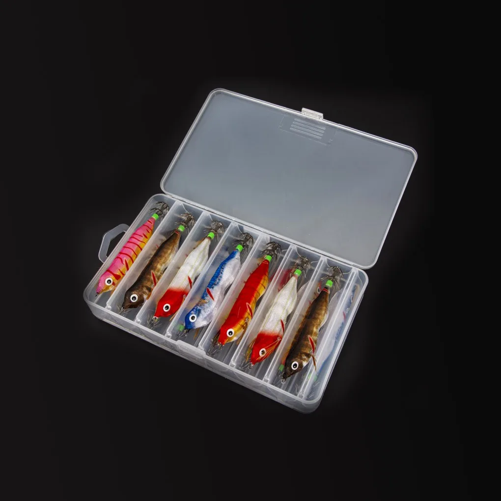 

14pcs Simulational Squid Baits with Hook Shrimp Lure Wear-resistant Equipment Wide-range Underwater Luminous Wobbler