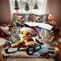 Housse de couette Lion King Simba, ensemble de literie Lion de dessin animé, housse de couette en microfibre avec fermeture éclair et taie d'oreiller 2 pièces 3