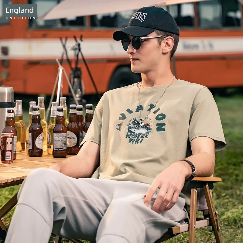 

Yingjuelun, Новинка лета 2024, футболка из чистого хлопка для мужчин, Молодежная Модная рубашка с принтом, коротким рукавом и круглым вырезом