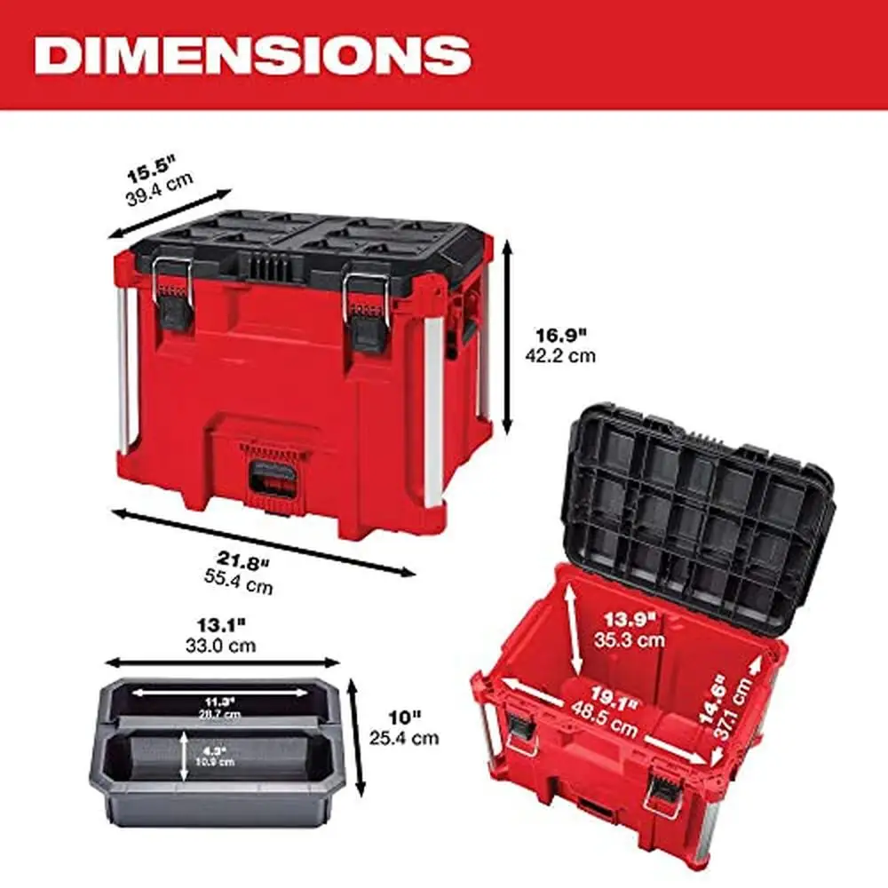 Heavy Duty Milwaukee Packout XL Tool Box w/ Organizer Tray 15.5" x 21.8" x 16.9" IP65 Seal Metal Corners & Locking Point 2