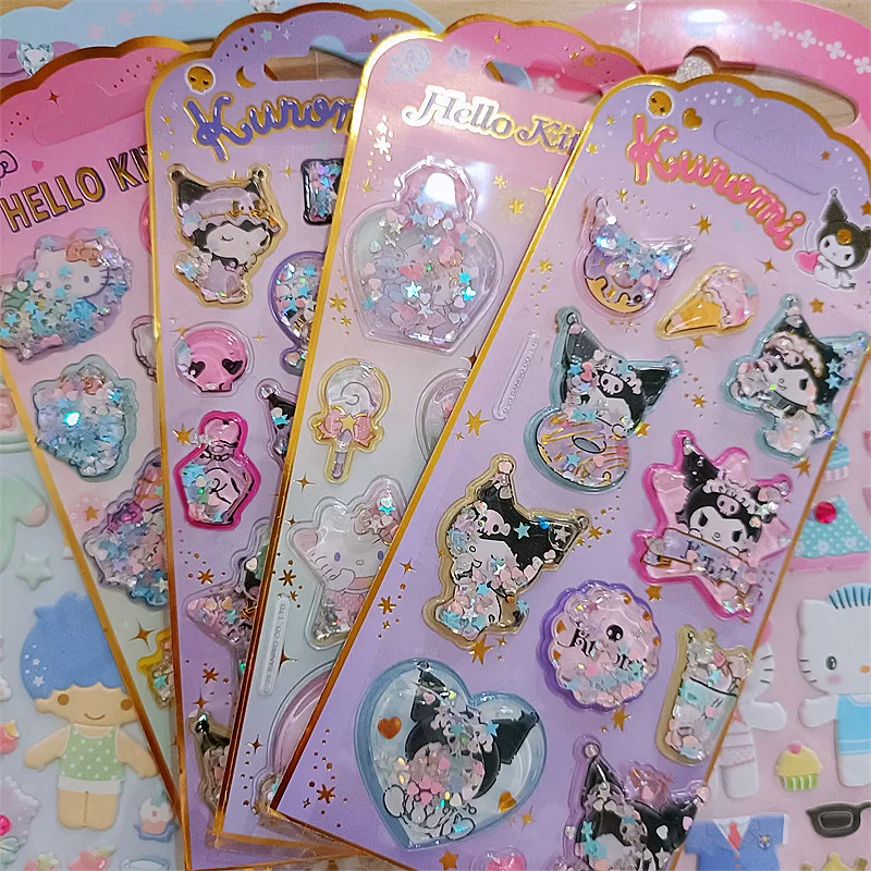 

New Sanrio Kurumi Kitty Shake Water Stickers 3d Oiling Stickers Cartoon Stickers Kindergarten Wholesale