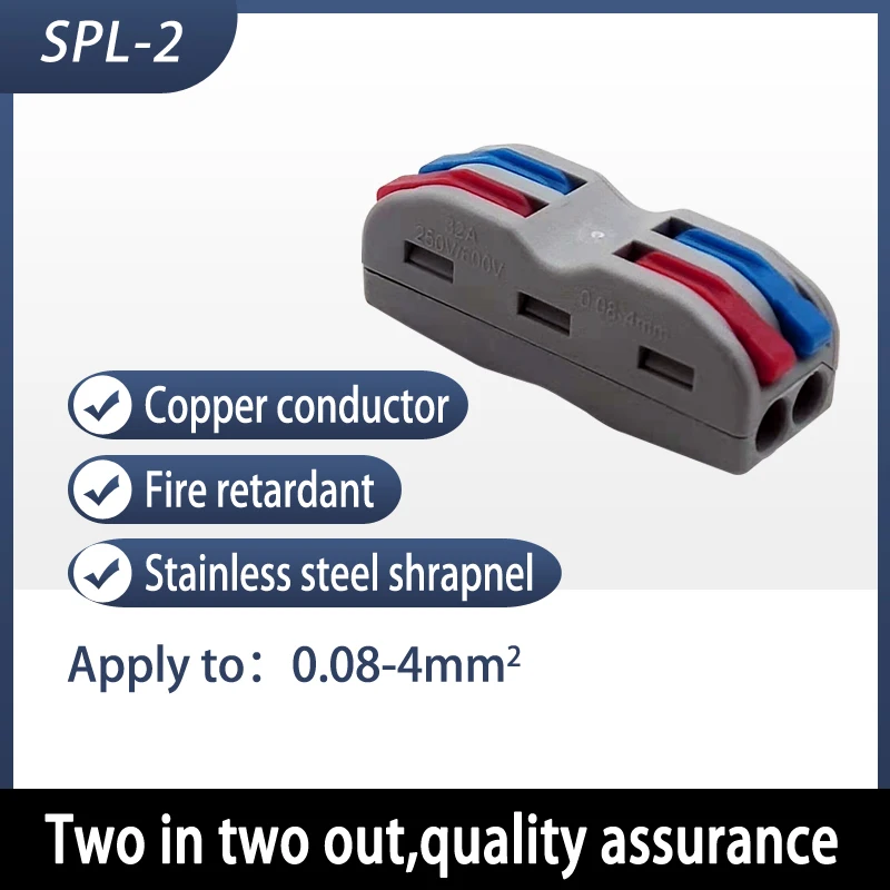 

SPL-2 Wire Connector 2 Position 4 holes Universal Fast Connection 0.08-4mm2 Docking Terminal Joint Two In Two Out