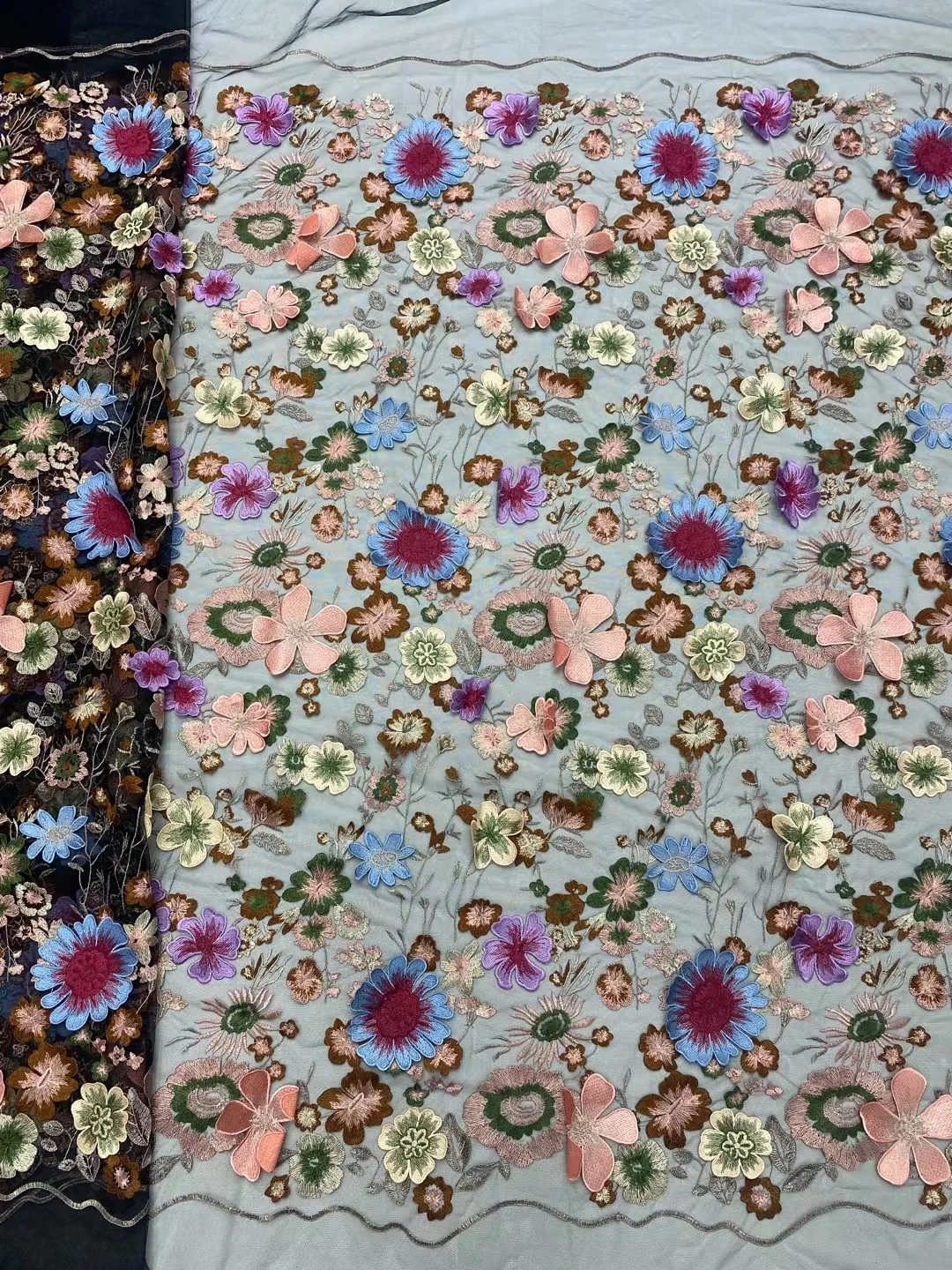 Latest Best Quality Delicate Versatile Colors Embroidered Soft 3D Applique Mesh lace Fabric For Party Evening Dress U_GE1825