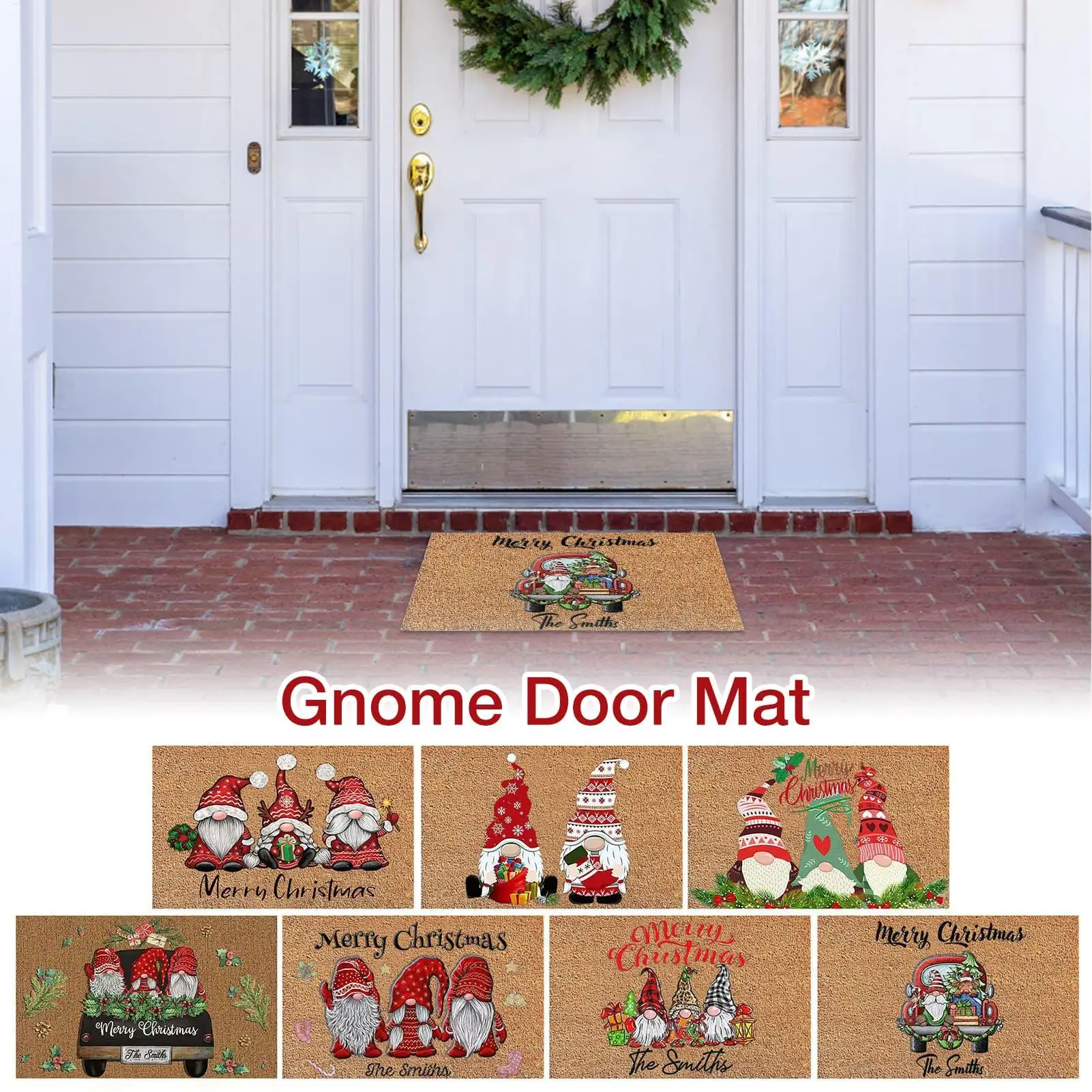 Gnome Welcome Mat Christmas Gnomes Entrance Mats Decor Non Slip Holidays Porch Decor for Entryway Kitchen Bathroom Garage