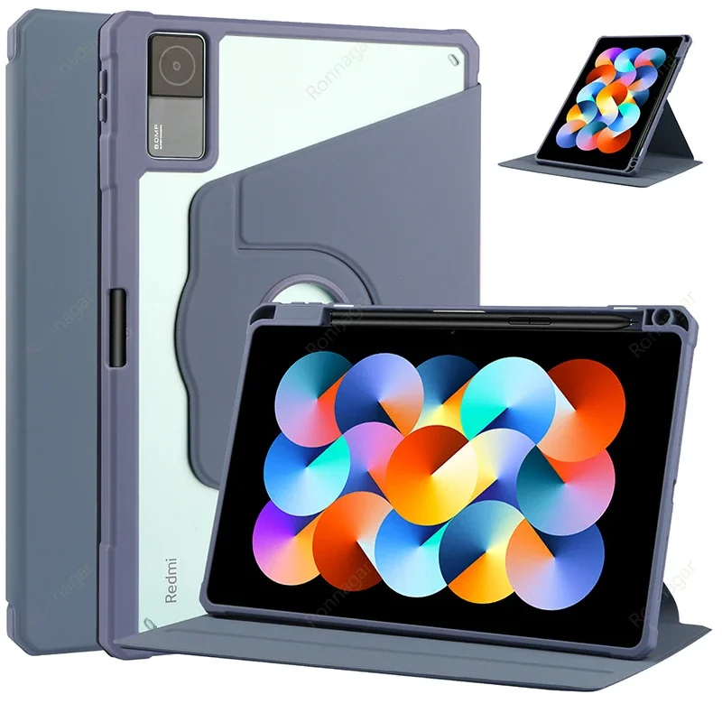 

Case for RedMi Pad SE 11" 10.6'' 2023 Xiaomi Mi Pad 5 6 Pro 11inch Case 360 Degree Rotating Flip Stand Clear Acrylic Hard Cover