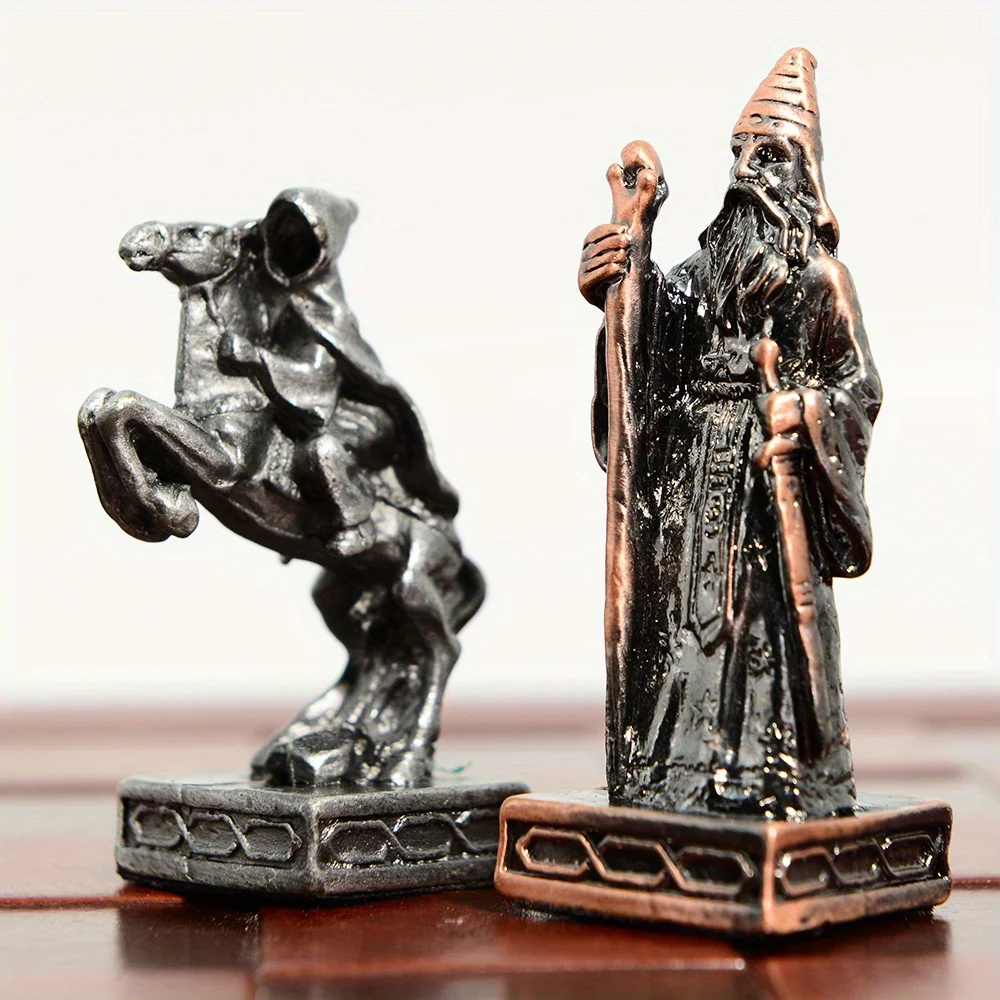 Metal Chess Solid Color Paired with Artificial Leather Chessboard Characters Chess Pieces Table Game Toys 32 Pieces in Total - Image 6