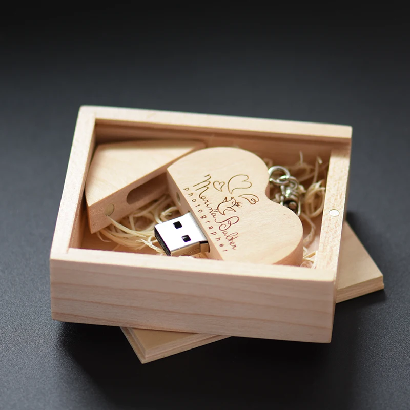 Wooden Heart USB Flash Drive Memory Stick Pen drive Logo Customized Gift - Image 5