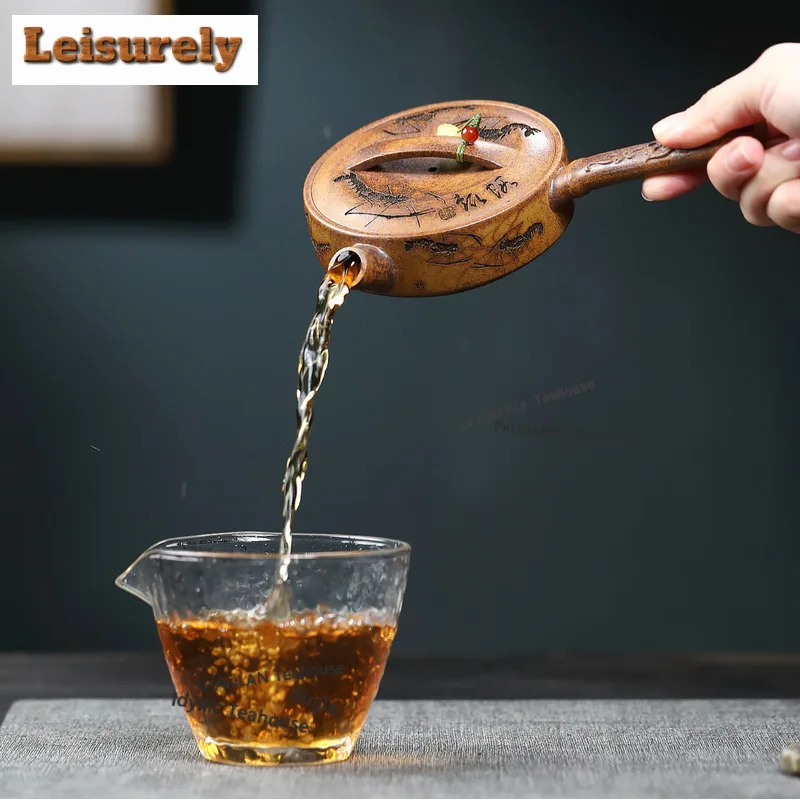 180ml Yixing Purple Clay Teapots Handmade Side Handle Pot Raw Ore Wood-fired Porcelain Mud Tea Brewing Kettle Zisha Tea Set Gift