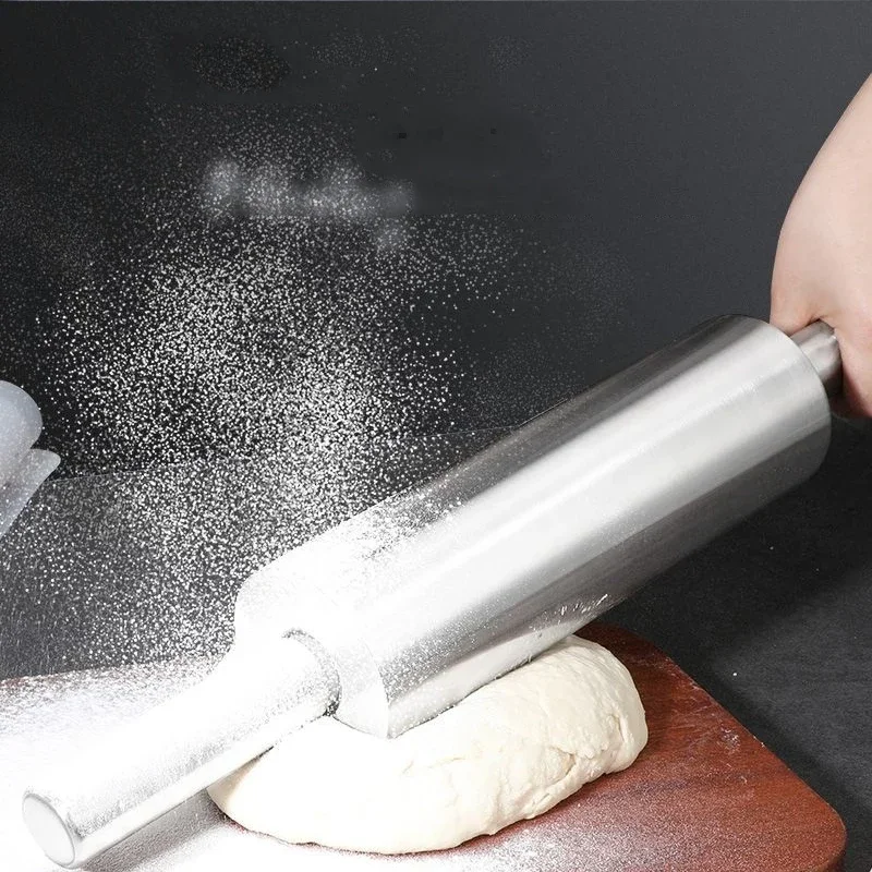 Stainless Steel Rolling Pin for Non-stick Dough Flour Stick Kitchen Cooking Baking Tools Accessories Pizza Roller With Handle