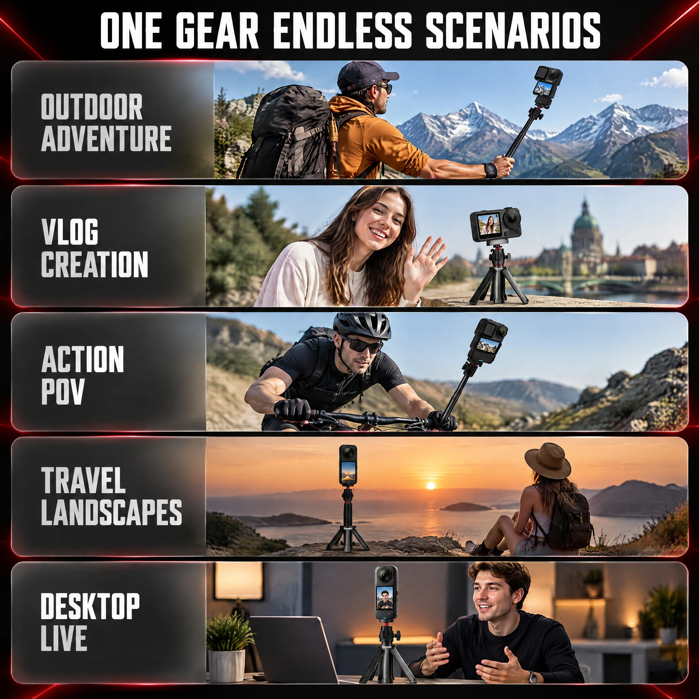 Universal Selfie Stick with Tripod Stand and Accessories