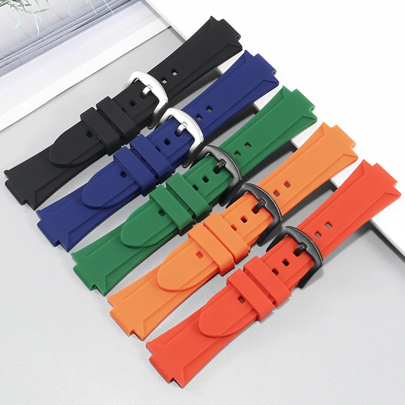 Waterproof Rubber Watch Strap With Substitute Steel Heart GST-B400 Series Convex Interface Silicone Watchband 26-14mm