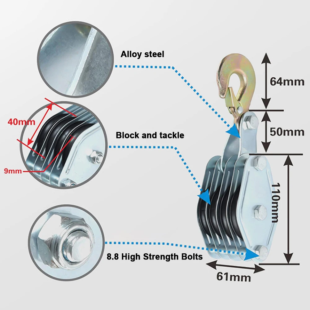 Zinc Alloy Heavy Duty Pulley Block Hoist with Polyethylene Rope