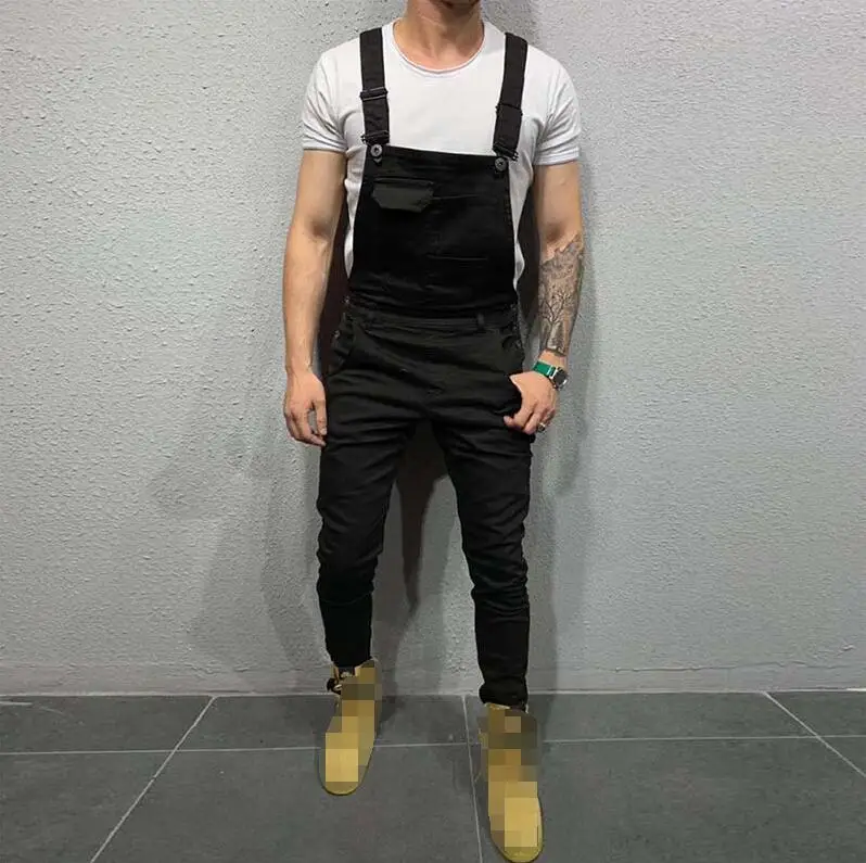 Men Black Jeans Jumpsuits Spring Autumn 