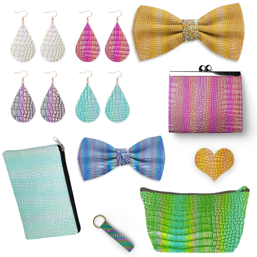 Description Picture 6 of itemRainbow Crocodile Embossed PU Vinyl Faux Leather Fabric For Making Shoe Bag earrings Hair Bow Synthetic leather 46x135cm Roll