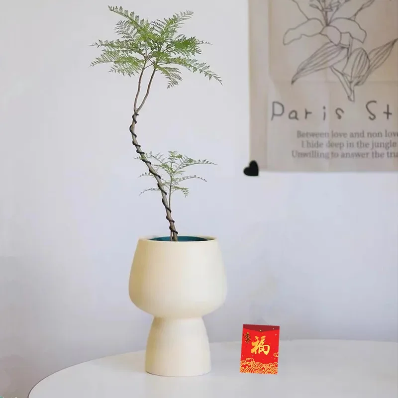 Nordic Creative High Foot Simple White Ceramic Flower Pot, Light Luxury Home Room Decoration, Modern Decorative Vase ins 3
